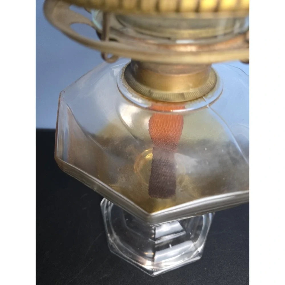 Huge Antique Greek‎ Key Octagon Pedestal Oil Kerosine Lamp 20